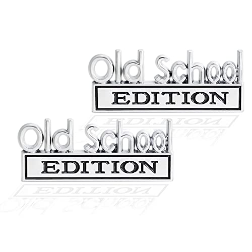 CARRUN - 2 Pcs Old School Edition Emblem 3D Metal Badge Decal Sticker Fit for Universal Car Truck SUV Side Rear Front Hood Trunk Door (Silver Black)