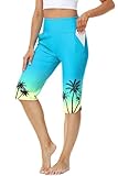 Long Swim Capris for Women Sun Protective Rash Guard Pants Tropical Hawaiian Print Swimming Tight XL