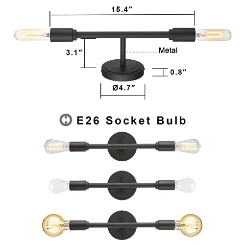 Phansthy 2 Light Vanity Light Matte Black Double Sconce Light For Hallway Kitchen Bathroom (Matte Black) #TOP3