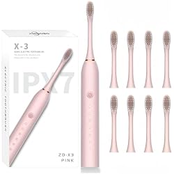 JIMBOBO Electric Toothbrush for Women Girls USB Rechargeable Ultra Sonic Toothbrushes with 8 Brush Heads 42,000 VPM Whitening 6 Cleaning Modes 2 Min Smart Timer 2-Hour Fast Charge for 60-Days (Pink)