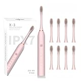 JIMBOBO Electric Toothbrush for Women Girls USB Rechargeable Ultra Sonic Toothbrushes with 8 Brush Heads 42,000 VPM Whitening 6 Cleaning Modes 2 Min Smart Timer 2-Hour Fast Charge for 60-Days (Pink)