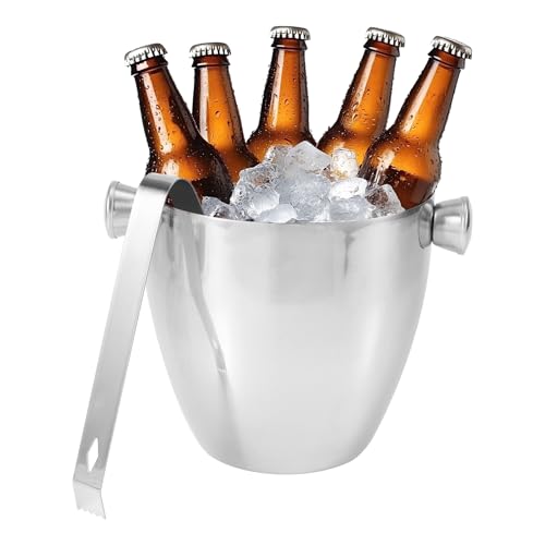 1.5L Stainless Steel Ice Bucket with Tongs, Compact Chill Holder Container for Cocktails, Beer, Wine, Beverage, Champagne Ice Pail Drink Tub, Keep Cooling Effect Longer at Home, Bars, Parties