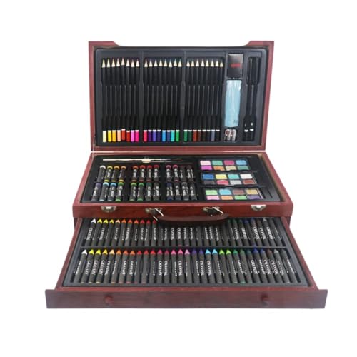 Effonek 水彩ペン、クレヨン、鉛筆、オイルパステル、固形水彩絵の具が入った木箱入りの子供用絵画セット。学生の新学期の贈り物、誕生日の贈り物にも。 (143pcs(木箱))