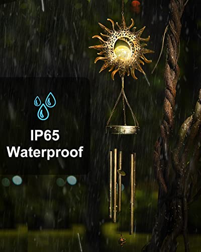 Desgully Solar Wind Chimes, Sun Wind Chime Outdoor Clearance W/Glowing Crackle Glass Led Unique Wind Bells For Outside Waterproof Chimes, Gifts For Her/Him (42" Long Metal Chimes)… #TOP4