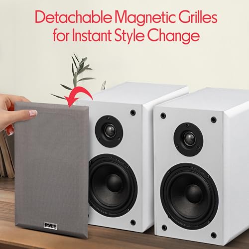 Pyle 5.25” Wired Bookshelf Speakers Pair – 2-Way HiFi Home Theater Stereo Speakers with Soft Dome Tweeter, Paper Cone Woofer & Wall Mount Brackets – Compact Speaker System, White by Pyle - Image 5