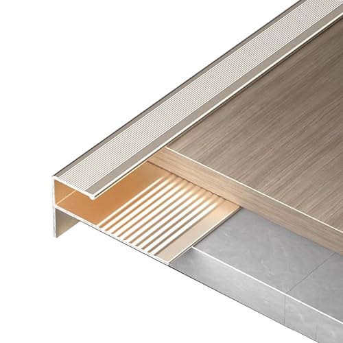 Perfil de TransicióN para Suelo Borde de Escalera Antideslizante para Baldosas de Piso de Madera, Tira Protectora de Transición de Escalones en Forma de F para Concreto, Protector de Borde Redondeado(