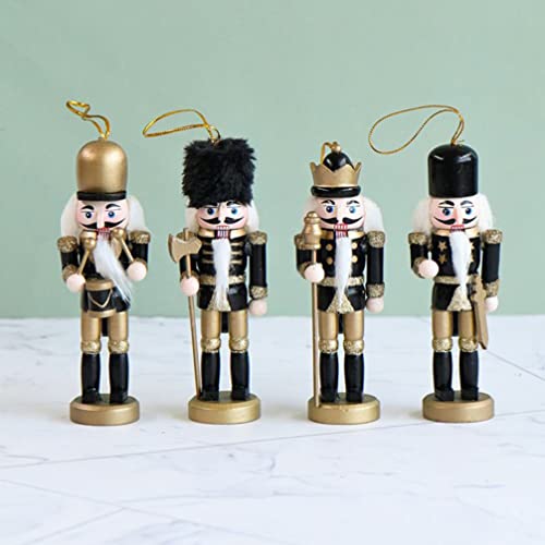 Nolitoy 4Pcs Christmas Nutcracker Ornament Wooden Nutcracker Figures Walnut Soldier Xmas Puppet Desk Art Decorations For Xmas Party Table Decor Black Gold #TOP4