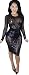 Kearia Women Sexy Black Sequin Mesh Splice Long Sleeves Clubwear Party Midi Dress