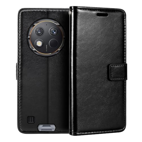 PU Leder Handyhülle Kompatibel mit Oukitel G1, Klapphülle mit Kartenfächern, Magnetverschluss & R&umschutz mit Standfunktion (Schwarz)