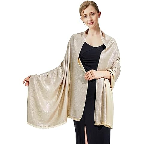 vimate Gold Shawls and Wraps, Sparkling Metallic Bridesmaid Shawl Scarf for Women Weddings formal Evening Cape (US-Nude & Silver) Cover