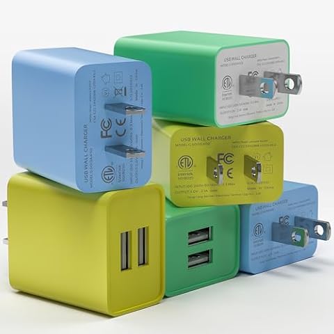 USB Wall Charger Adapter, 6Pack 2.1Amp Fast Dual Port Wall Charger USB Plug Charging Block Charger Brick Charger Cube Charger Box Compatible Phone 15/14/13/12/11/Xs/XR/X/8/7,Android Cover