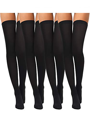 Boao 4 Paare Damen Seiden Oberschenkel Hohe Strümpfe Nylon Socken für Damen Halloween Cosplay Kostüm Party Zubehör (Schwarz, F Größe)