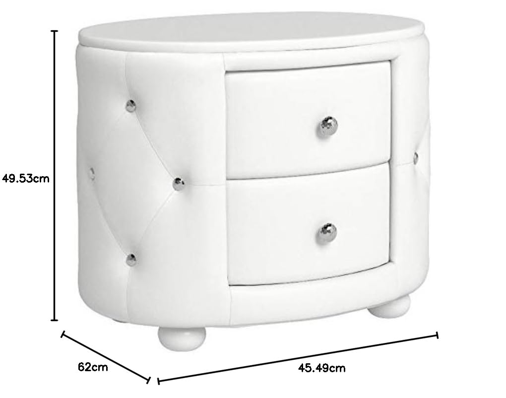 Baxton Studio Davina Hollywood Glamour Style Oval 2-Drawer Faux Leather Upholstered Nightstand, Medium, White