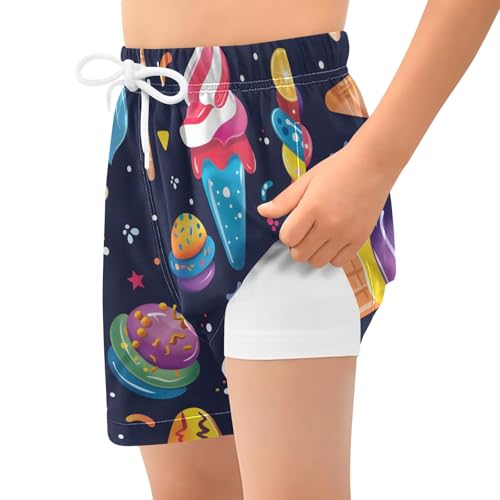 Bolaz Toddler Boys Swimwear Swim Trunks with Compression Liner 4T Colorful Ice-Cream2