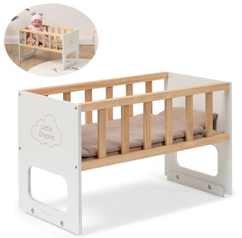 ELLA & PIET® Puppenbett STOCKY ONE Stapelbar (Weiß-Schlamm) Holzbett...