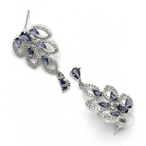 Rhodium-Plated AD Leaf Necklace Earring Set