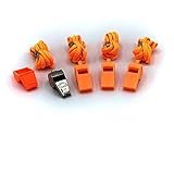 American Whistle Corporation Personal Safety Whistles with Lanyards- Emergency Whistles Family 4 Pack - 3 Durable Orange Whistles 1 Metal Brass Whistle with 4 Lanyards