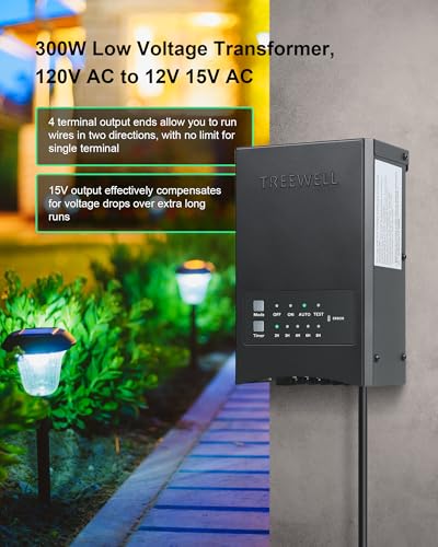 Image of 300W Low Voltage Landscape Transformer, Outdoor Landscape Lighting Transformer with Photocell Sensor & Timer, 120V AC to 12V /15V AC Weatherproof Transformer for Spotlight, Pathway Light