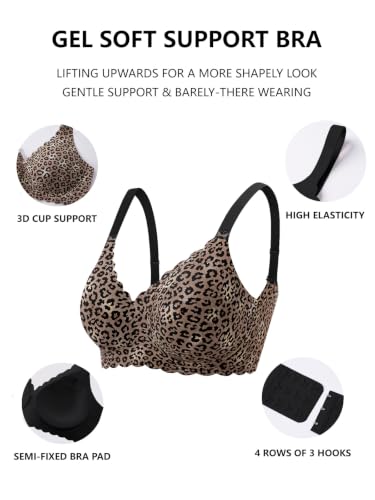 COCOMARTS Jelly Bras for Women No Underwire Push Up Bra Leopard,XL - image 5