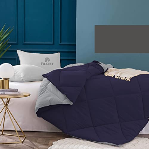 Image of Filbert - 400 GSM Reversible Microfiber Rajai Double Bed Comforter Blanket, Super Soft Microfiber Diamond Stitch Quilt (90 inch x 100 inch Inches /228cm x 254cm) - Comforter Double Bed|Silver /Navy Blue