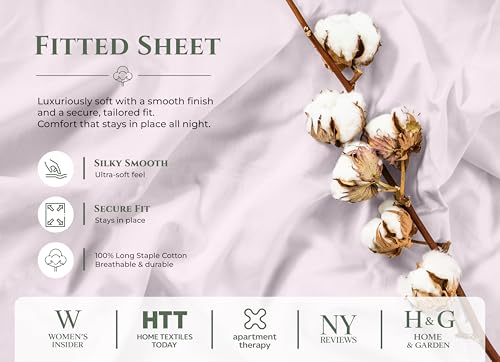 Image of Royale Linens 100% Organic Cotton Twin Fitted Sheet Only - Percale Weave - Super Soft Deep Pocket Bottom Sheets - Lavender Elastic Sheet - Twin Size Fitted Sheets Only - (39 inchx75 inch+15 inch, Lavender)