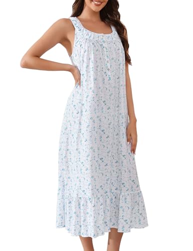 Image of MZROCR Cotton Nightgowns for Women Soft Sleeveless Night Gown for Adult Women Ruffle Sleepwear