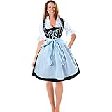 HBBMAGIC Dirndl Set 3 TLG. Midi Trachtenkleid für Oktoberfest - Trachtenkleid Kleid, Dirndlbluse, Schürze, Gr. 34-42 Klassisch Schwarz Blau