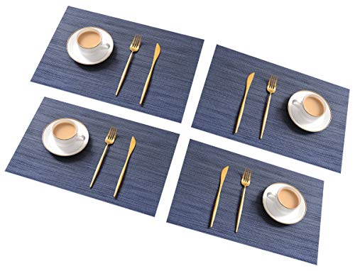 GLOBALDREAM Mantel Salvamanteles, 4 Piezas Prueba de Fugas Manteles Individuales PVC Mantel Individual Tapetes para Mesa de Comedor Kitchen Placemat, Rectángulo, 45cm x 30cm(Azul)