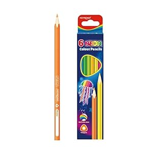 KEYROAD Kleurpotloden, neon driehoekige vorm, 6 stuks, gemengde kleuren, volwassenen en kinderen, zacht grafiet, gat om…