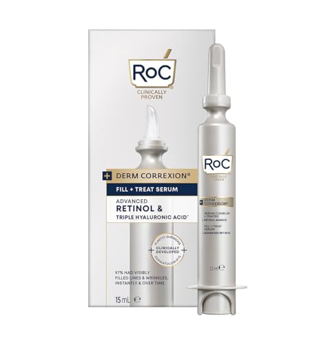 RoC Derm Correxion Serum Fill + Treat for Face Neck, & Jawline, Wrinkle Filler, Advanced Retinol & Triple Hyaluronic Acid - 15ml