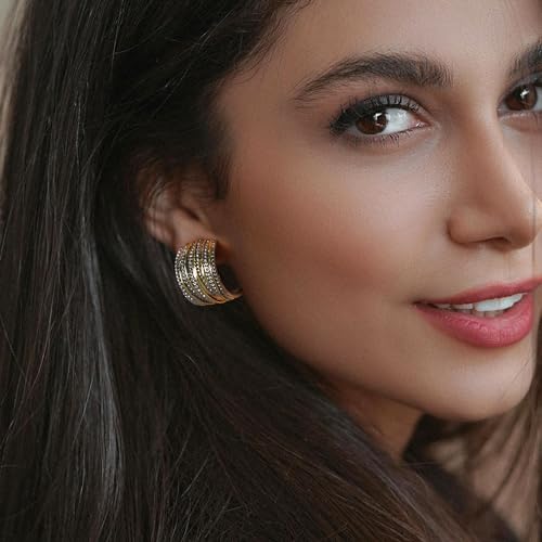 Two Tone Earrings for Women Gold and Silver Crossover Half Hoop Statement Earring Designer Stud Earrings2