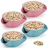Cedilis 4 Pack Pistachio Bowl, Double Peanut Bowl with Seeds Shell Storage, Wheat Straw Snack Serving Dish for Sunflower Seeds, Edamame, Nuts Fruits