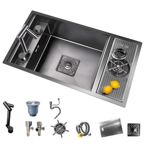 SXSLTSA Lavavajillas de Acero Inoxidable Oculto con Grifo Plegable - Lavavajillas de un Solo Recipiente para Taller, Bar y Cocina (70 x 40 x 22 cm)