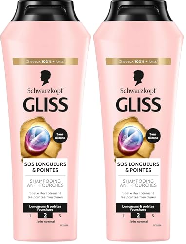 Schwarzkopf - Gliss - Shampoing SOS Longueur & Pointes - Anti-fourches - Répare & Renforce la Fibre des Cheveux - Pour Longueurs et Pointes Fourchues - 91% d'Ingrédients d'Origine Naturelle - 250 ml