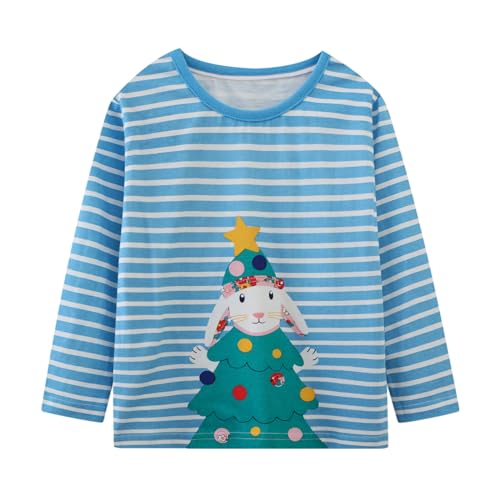 Image of Girl Long Sleeve Shirts Christams Tops Tees Cotton Casual Stripe Crewneck Graphic Jersey Tunic T-Shirts 3 Packs Sets
