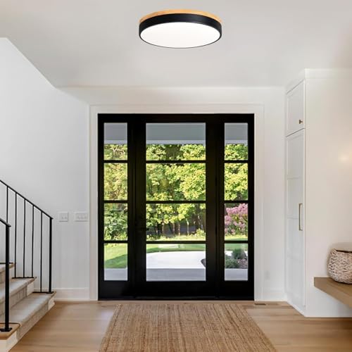 Modern Wood Flush Mount Ceiling Light, Black LED 5CCT 2700K-6000K Dimmable Ceiling Light Fixtures, Round Close to Lighting Fixture for Kitchen Living Room Dining Room Bedroom-15.8in by Goomavi - Image 8