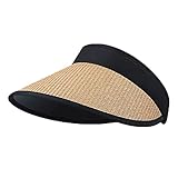 Women Straw-Visor Sun-Hat Summer-Beach-Hat Sun Protection Foldable-Packable M-L (Khaki-Hd)