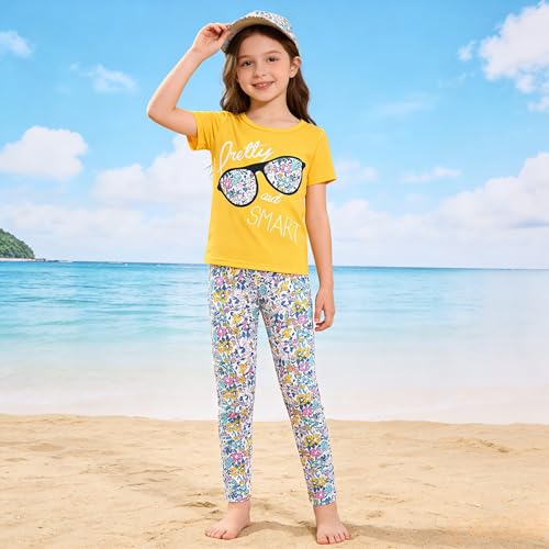 Image of 4-7T Kids Toddler Girls Print Outfits Short sleeved Flower Printed Top+Flower Print Pants Set
