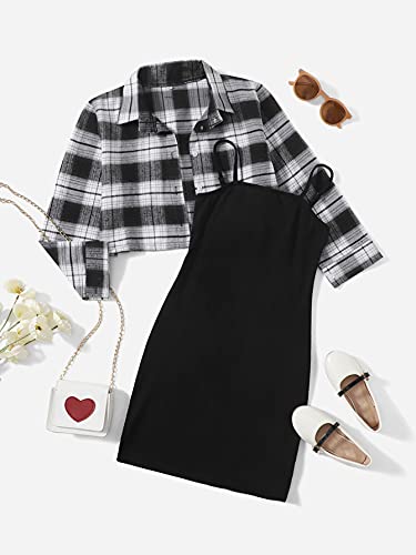 Romwe Girl's 2 Piece Outfit Sleeveless Cami Bodycon Dress With Crop Jacket Black 140 #TOP2