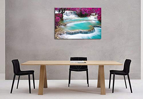 Potooart 森 湖 風景 滝 ポスター キャンバス絵画 自然風景 印刷絵画 写真 風景画 壁掛け絵画 現代 装飾画 インテリア (湖 滝, 90cm*60cm) [4]