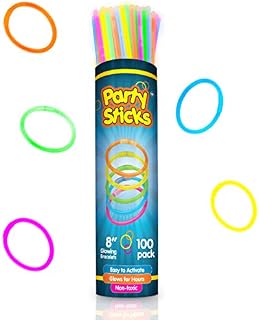 PartySticks Glow Sticks Bulk Party Favors 100pk with Connectors - 8 Inch Glow