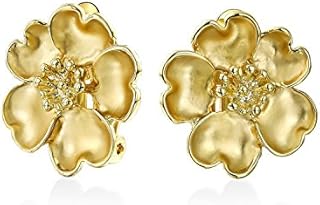 Heart Petals Flower Cubic Zirconia CZ Clip On Earrings For Women Non Pierced Ears Matte 14K Gold Plated Brass