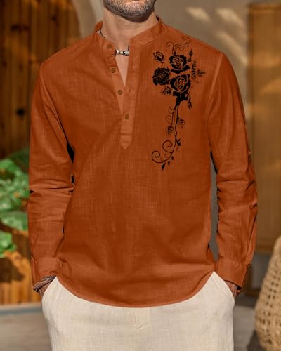Image of Zombom Men's Cotton Polyester Blend Mandarin Collar Self One Design Printed Full Sleeve Casual Short Kurta
