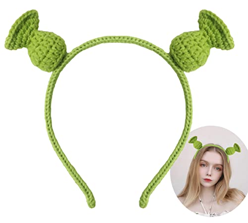 Shrek Ears Hand Knit Headband, Green Monster Shrek Headband with Ears Shrek Dressing Up Halloween Costume Shrek Hats Decoration For Gifts (alien headband)