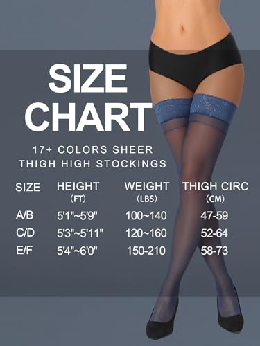 Image of HONENNA 2 Pairs Sheer Thigh High Stockings, 17+ Colors Stay Up Lace Top with Anti-Slip Silicone for Women
