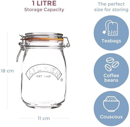 Kilner Clip Top Jar 1 Litre (1000ml) Airtight Glass Storage Jar for Preserving Fruits Vegetables Coffee Tea Rice Flour Nuts Pasta - View 7
