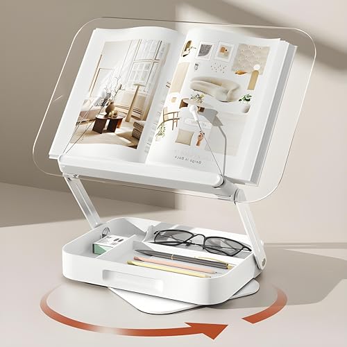 Image of Sunchhaya Acrylic Book Stand for Reading, Writing, Painting and Used As Laptop Stand for Desk, 360 Degree Rotatable Acrylic Book Reading Stand Adjustable Height-Angle (R22H)