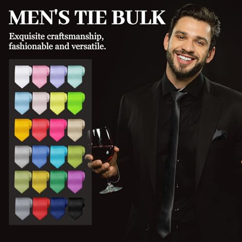 Syhood 24 Pcs 6/12/24 Pcs Men Ties Set Solid Satin Pure Color Business Formal Necktie Tie 57\" for Men Occasion Wedding (Cute Color)