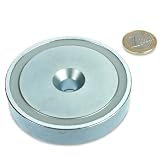 magnets4you Pinza piatta al neodimio, diametro 75,0 x 18,0 mm, con abbassamento, può contenere 160 kg, magnete in acciaio zincato, magnete con foro svasato per avvitare, magnete da officina