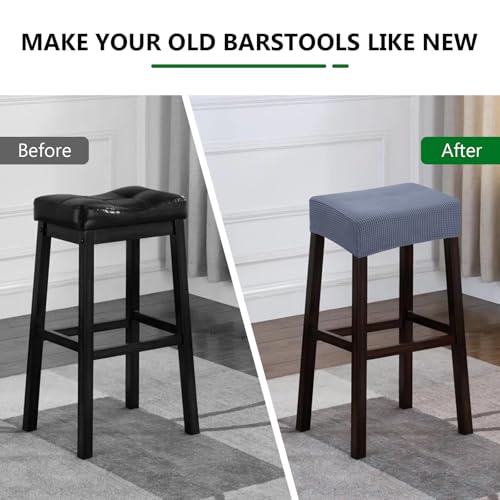 Image of YISUN Stool Covers Rectangle - 2 Pack Stretch Waterproof Saddle Seat Cover Counter Bar Stools Bar Chairs Covers Kitchen Island Chairs Cushion Protector (2, Dark Gray)